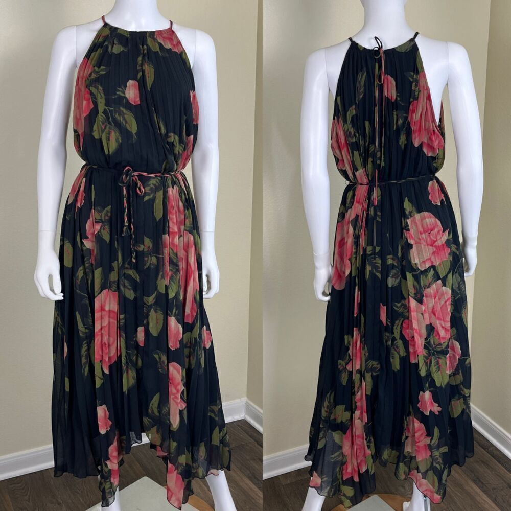 Anthropologie Women's Size M Emeline Pleated Maxi Dress Floral Halter Pullover
